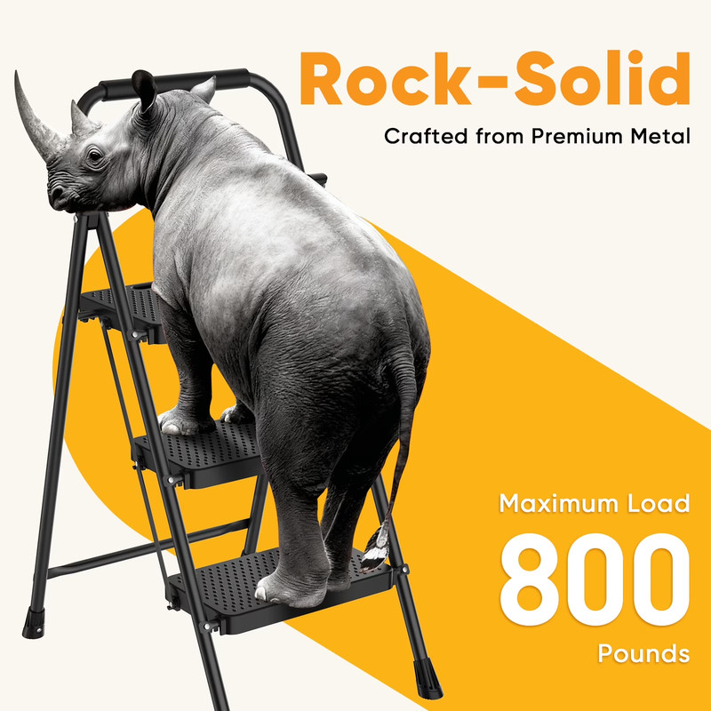 CONCETTA 3-Step Folding Ladder - Lightweight, Anti-Slip Pedal, 800lb Capacity gallery