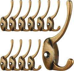 12 Pack Antique Brass Coat Hooks Wall Mounted with 24 Screws Retro Double Hooks
