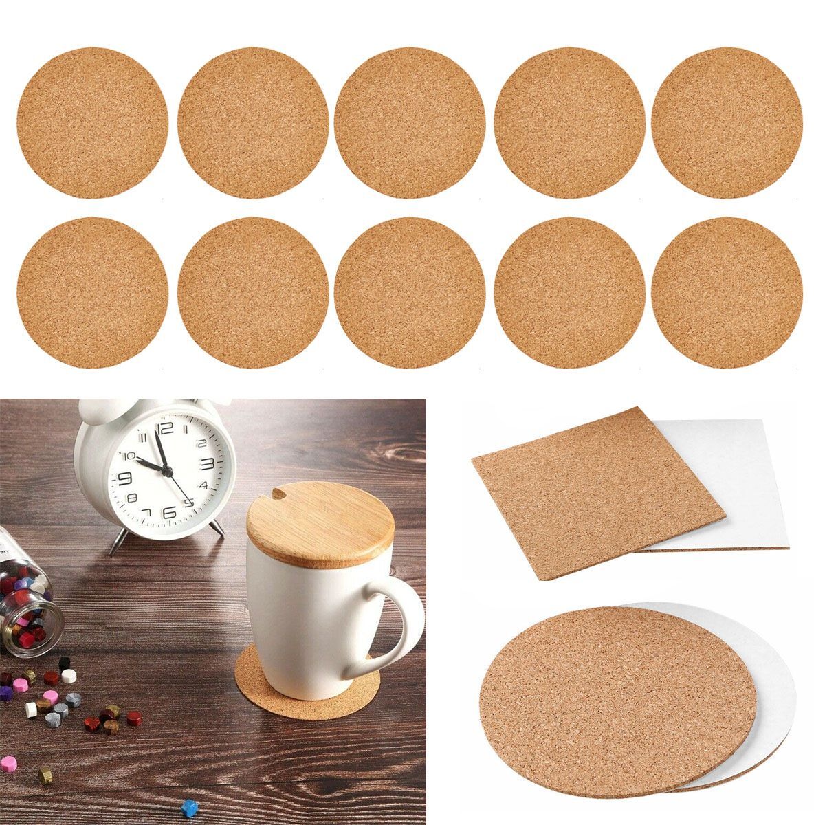 10-50pcs Self-Adhesive Cork Squares Round Cork Backing Sheets Cork Tiles Coaster gallery