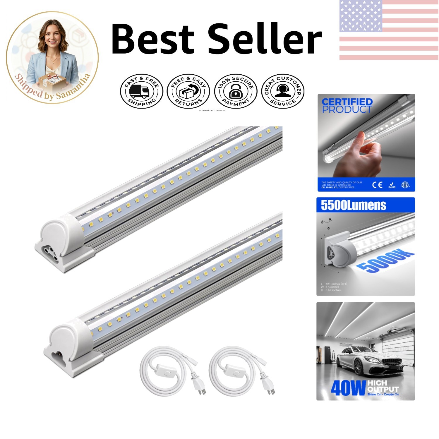 Reliable 4FT LED Strip Lights - 40W, V Shape, Clear Cover for Optimal Brightness gallery