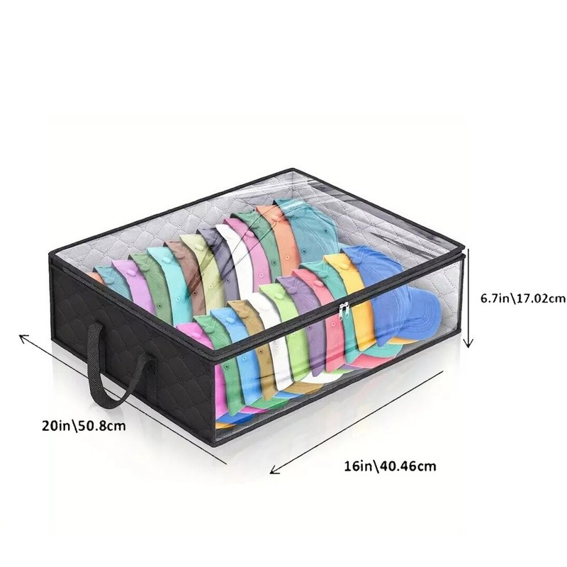 1/2PCS Hat Storage Dust Bag Baseball Hat Cap Organizer Clear Rack Zipper - Black gallery