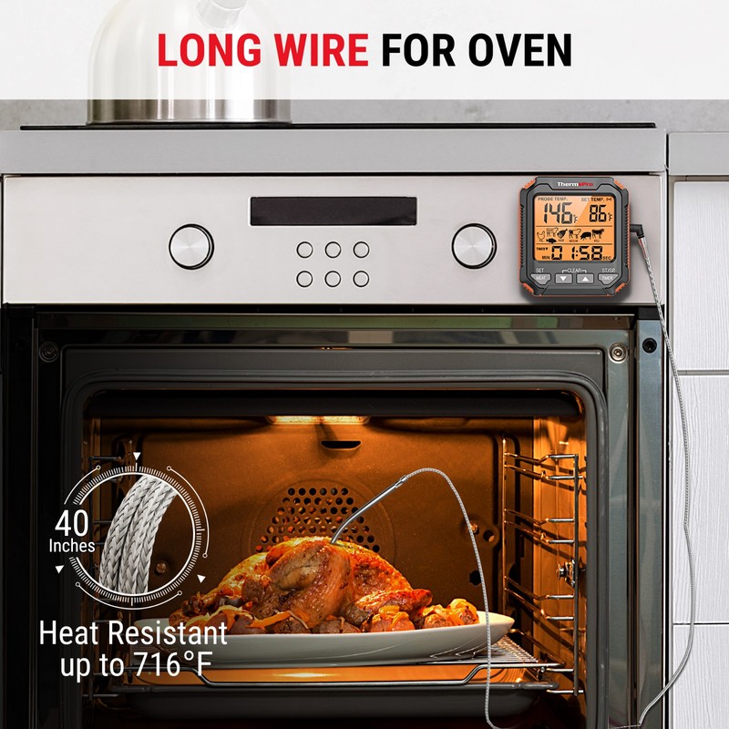 ThermoPro TP716 Digital Thermometer Oven Safe Backlit Display Precise CookingBBQ gallery