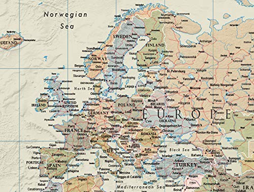 World Contemporary Premier Wall Map Poster Mural 24h x 36w - LAMINATED gallery