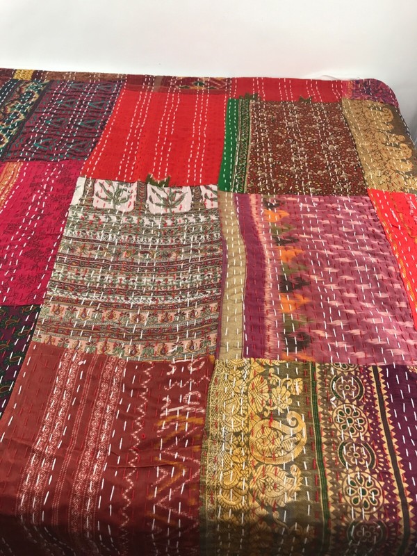 Silk Kantha Patchwork Throw Blanket - 50" x 70" Silk/ Cotton Blend gallery