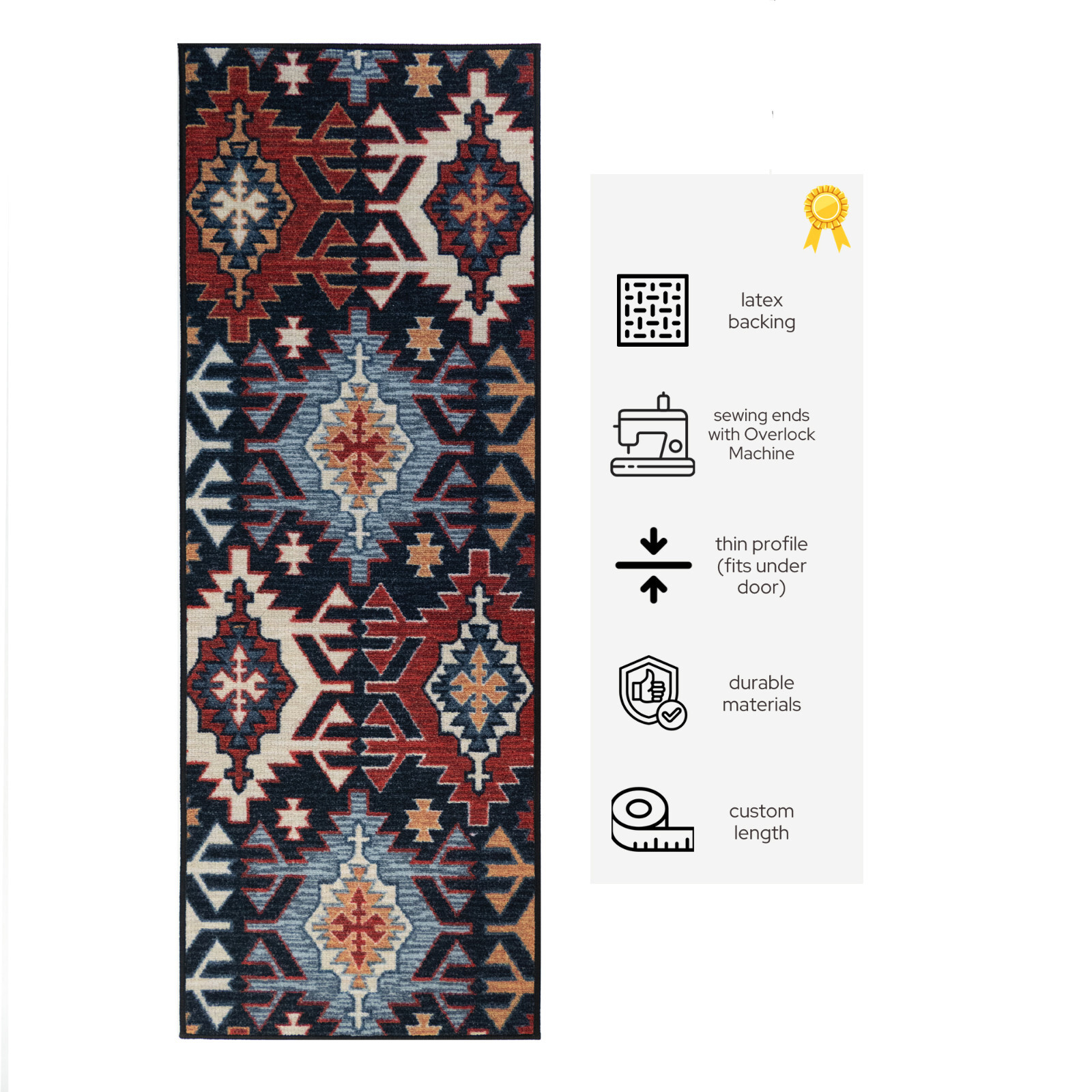 Rug Runner Non Slip Latex Backing Berber Southwestern Design 25" Wide gallery