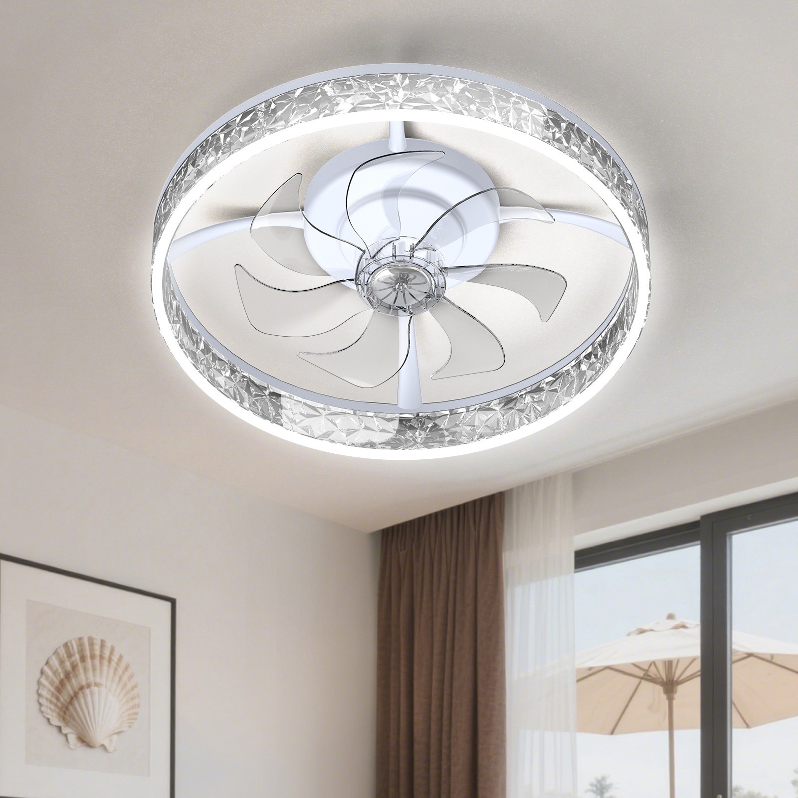 20" Modern Fan Lights Flush Mount LED Ceiling Light kits W/ Remote APP Control,p gallery