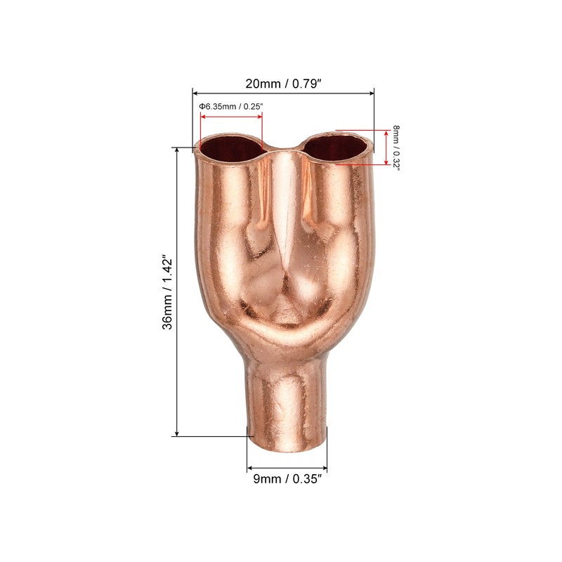 5 Pcs Tee Y Type Copper Fitting Welding Joint Intersection 6.35mm or 1/4 Inch ID gallery