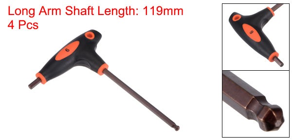 6mm Ball End Hex Key T-Handle Wrench Spanner, Metric S2 Steel 4 Pcs gallery