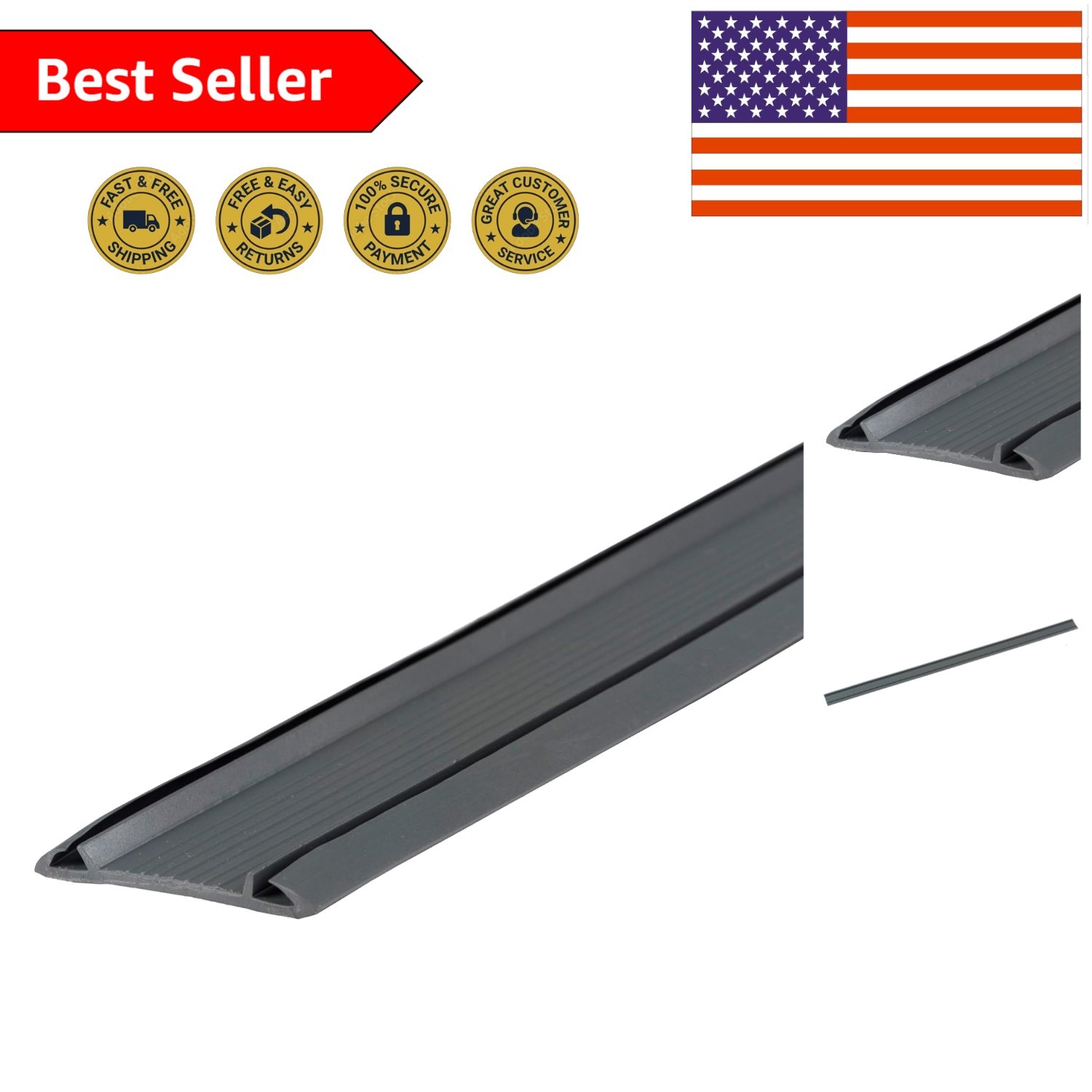 36" Gray Vinyl Door Threshold Insert - Flexible Seal Against Drafts & Moisture gallery