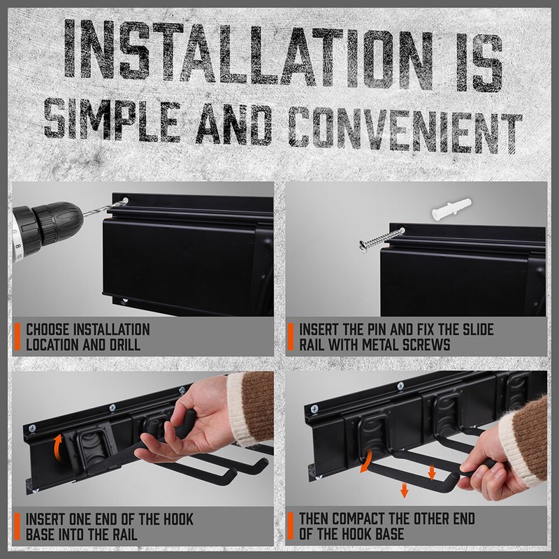 Storage Hooks Wall Mount Garage Garden Organization Rack Max 600 lbs 64" Utility gallery