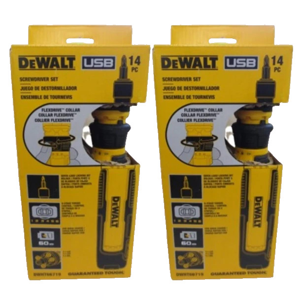DEWALT USB RECHARGEABLE DWHT66719 FLEXDRIVE CORDLESS SCREWDRIVER 14PC SET *2PACK gallery