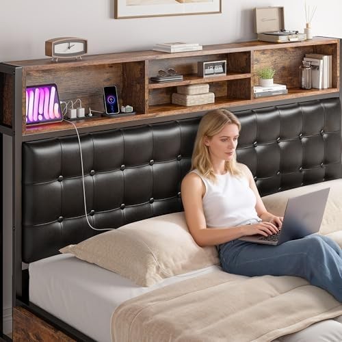 King Size Bed Frame with 4 Storage Drawers King Bed Frame and Headboard Upholste gallery
