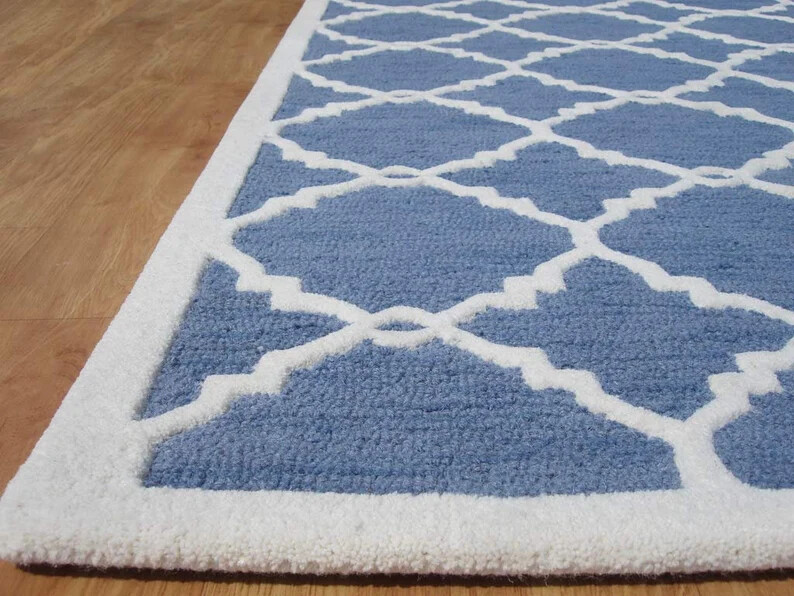 Modern Blue Loop & Cut Pile Hand Tufted 100% Woolen Handmade Area Rug/Carpet gallery