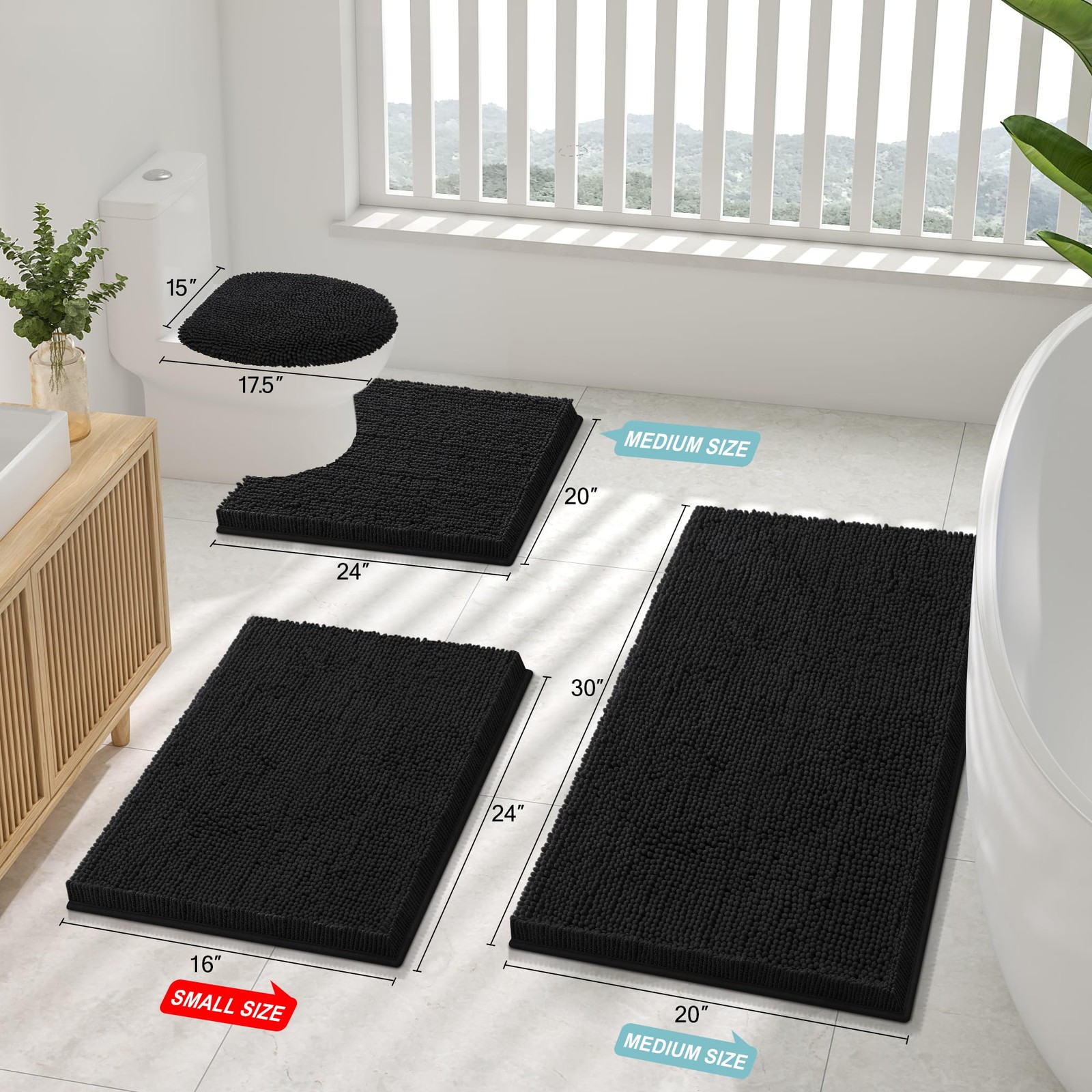 Bath Mat Set Absorbent Chenille Toilet Rug Non Slip Shaggy Carpet Rugs 2 Piec... gallery