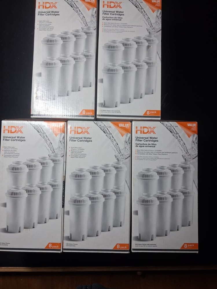 HDX Brita Pitcher Universal Replacment Water Filter Cartridges Lot Of 5, 8-Packs