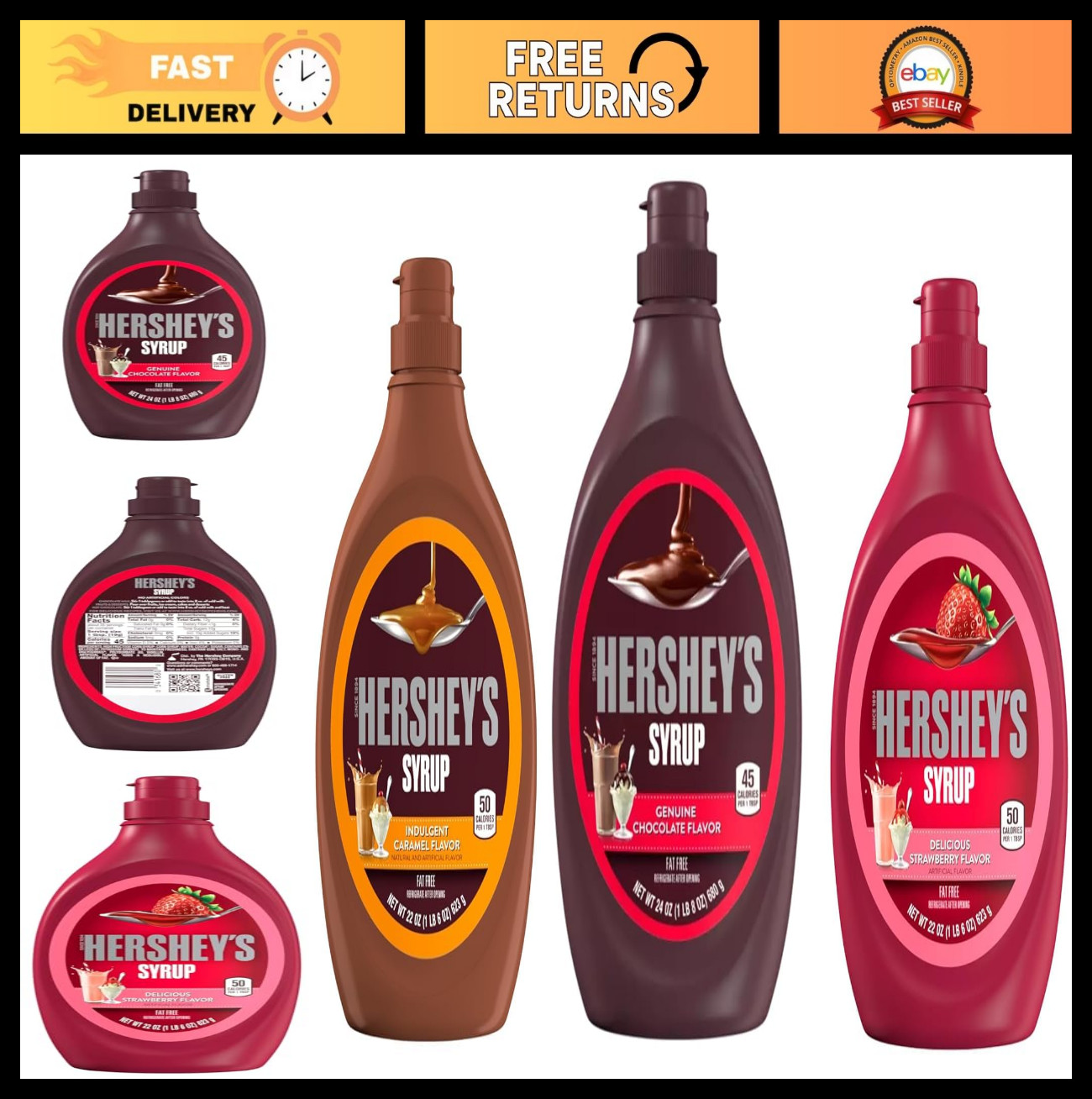 Dessert Syrup Variety Pack - Chocolate, Strawberry & Caramel Toppings 68 oz gallery