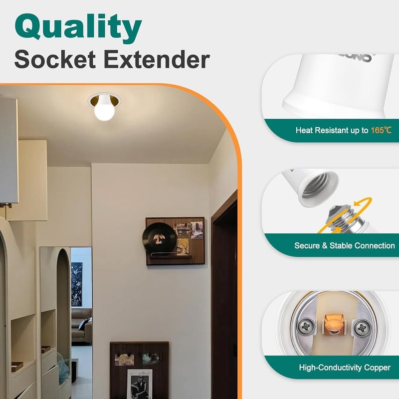 E26 Socket Extender, E26 Standard Medium Base Lamp Bulb Socket Adapter of 5CM... gallery
