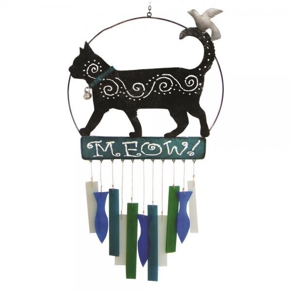 Gift Essentials Kittie Meow Glass Wind Chime RETANGLE/FISH SHAPED GLASS gallery