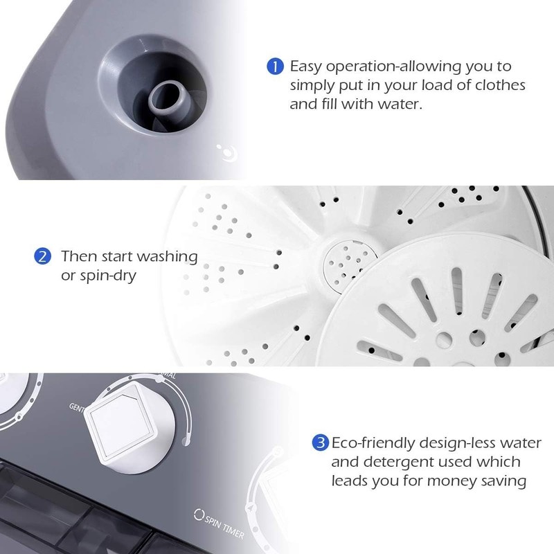 Compact Semi-Automatic Washer & Dryer Combo for Apartments & RVs - Gray & White gallery