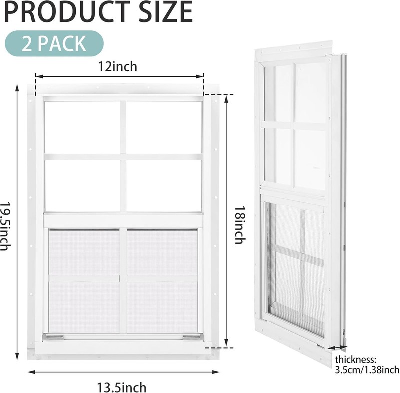 2 Pack 12"x18" Shed Windows Sliding Tempered Glass with Screen White gallery