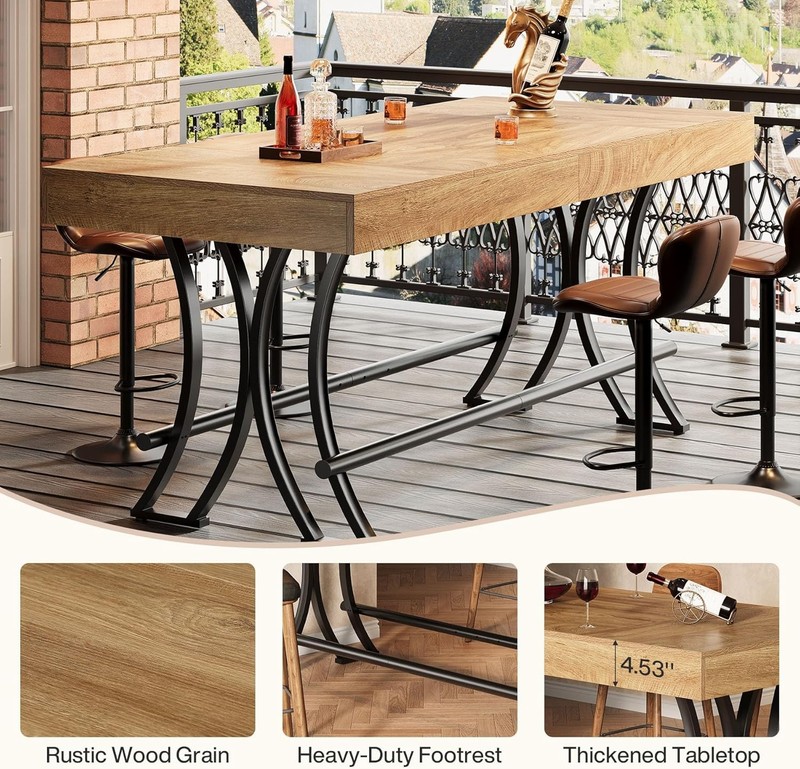 63" Counter Height Dining Table with Footrest, Rectangular Kitchen Bar Pub Table gallery