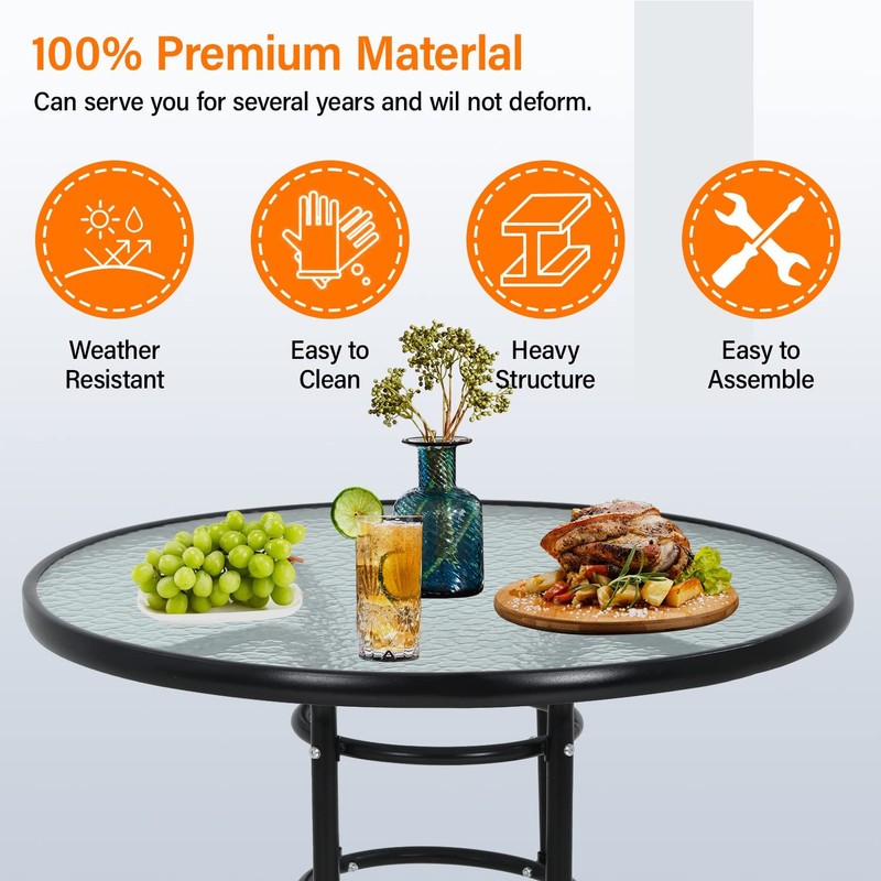 Fdw Outdoor Table Patio Table Dining Table Tempered Glass Umbrella Hole For gallery