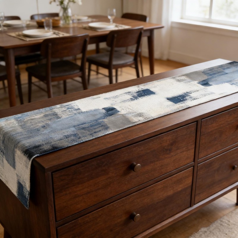 Blue and White Abstract Modern Table Runner, Art Rustic Kitchen Dining Table ... gallery