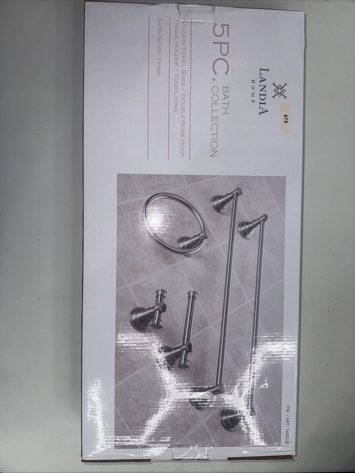 Landia Home 5-Piece Bath Collection Set Brushed Satin Nickel Finish~2 Towel Bars gallery