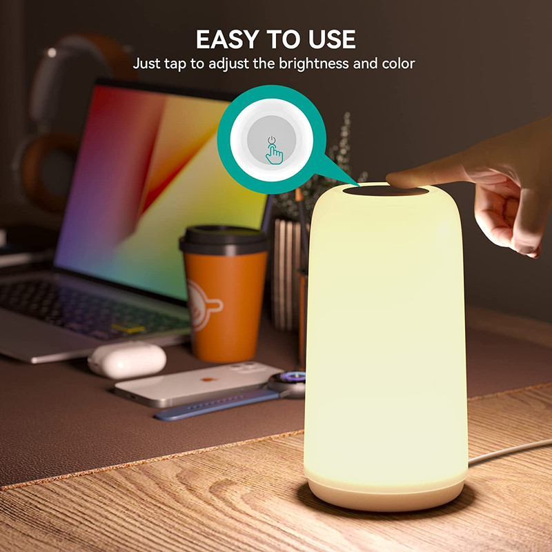 Touch Bedside Table Lamp, [Sleek Design & RGB Mode] 3 Way Dimmable Small Lamp fo gallery