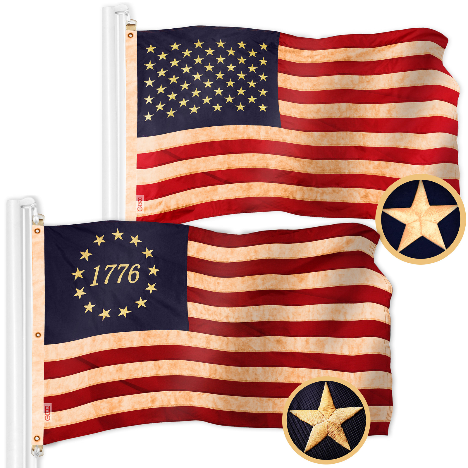 American USA Tea-Stained Flag & 1776 Tea-Stained Flag 6x10 Ft Both Emb 420D Poly gallery