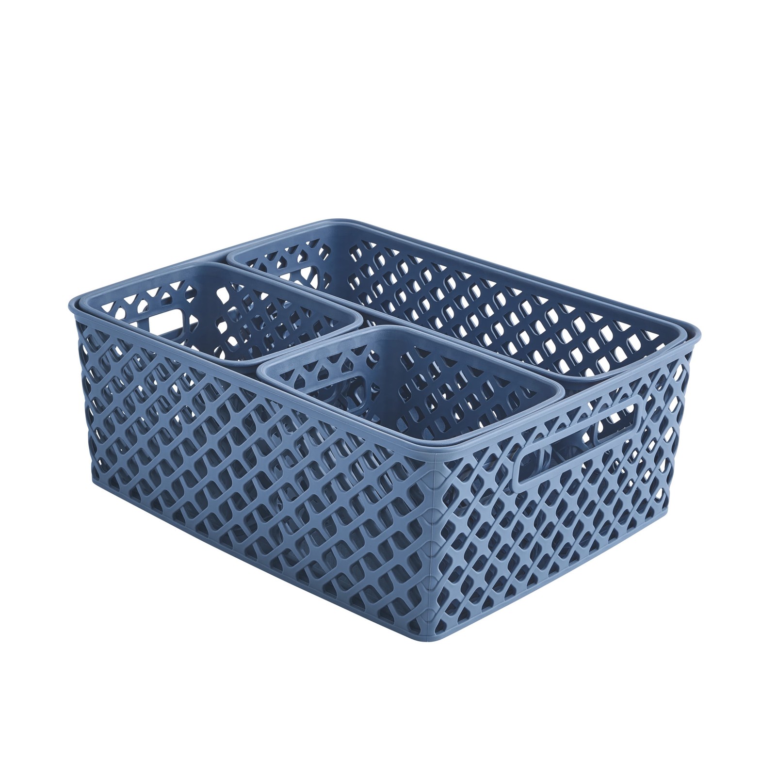 4-Piece Blue Decorative Plastic Storage Basket Set, 14 in x 11.6 in x 5.3 in gallery