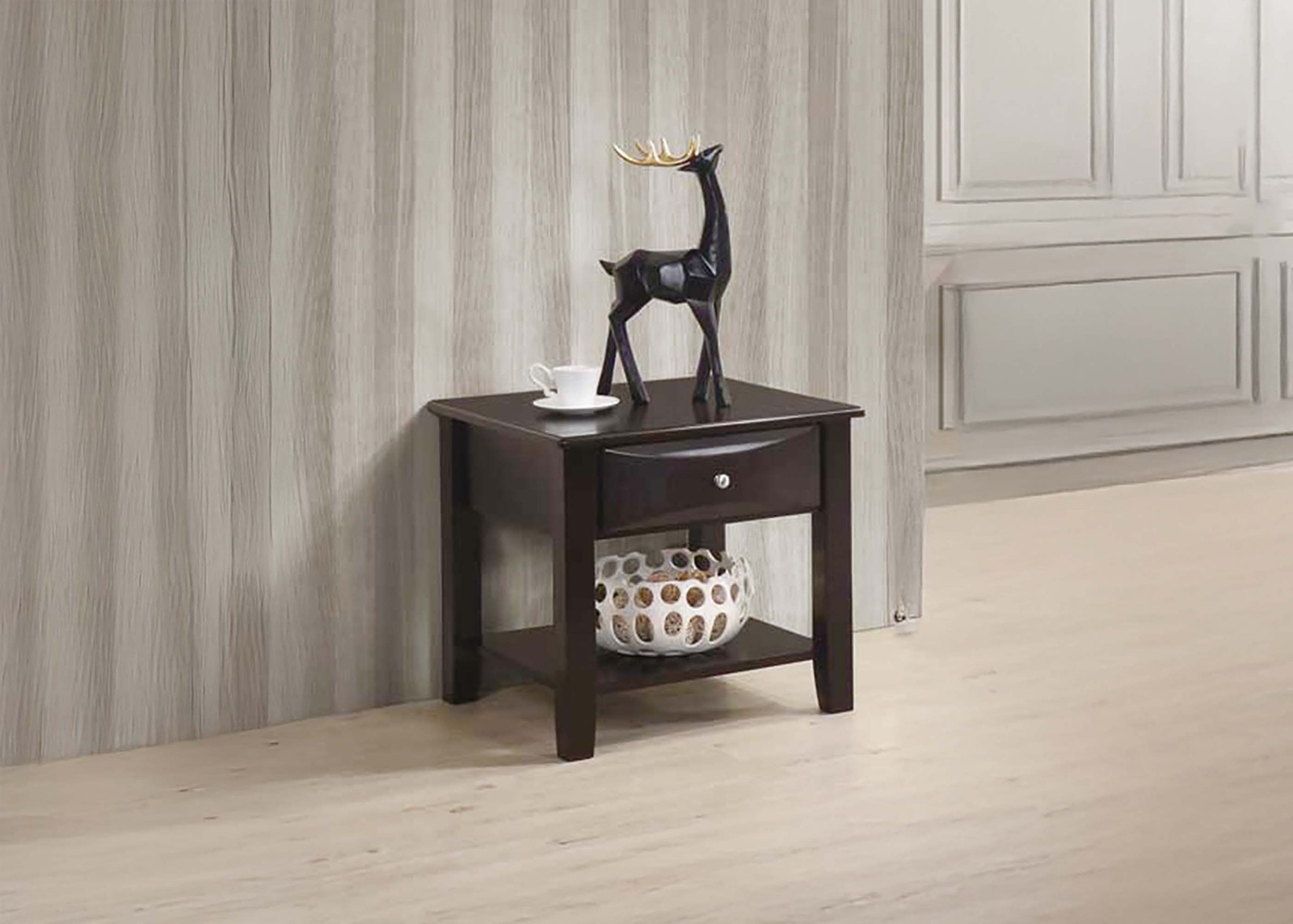 Simple Modern Look Wooden 1pc End Table Living Room Sofa Side Table Veneer Drawe gallery