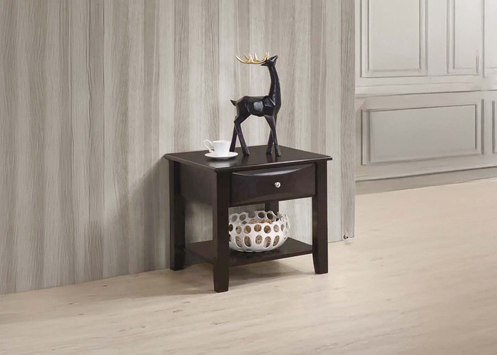 Simple Modern Look Wooden 1pc End Table Living Room Sofa Side Table Veneer Drawe
