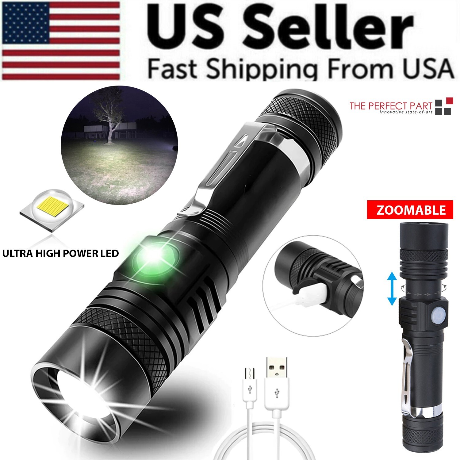Rechargeable 990000LM LED Flashlight Tactical Police Super Bright Torch Zoomable gallery
