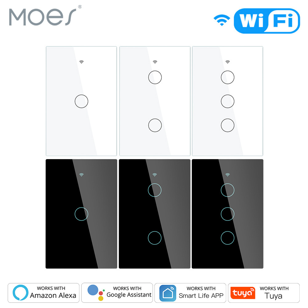 MOES WiFi Smart Light Switch Wall Touch Glass Panel Timer RF433 Alexa Google APP gallery