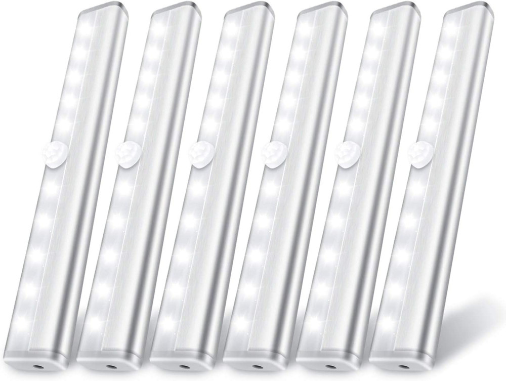 6 Pack LED Motion Sensor Lights, 10 LED Closet Battery Operated Lights, Stick-On