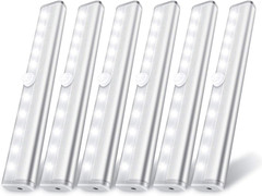 6 Pack LED Motion Sensor Lights, 10 LED Closet Battery Operated Lights, Stick-On