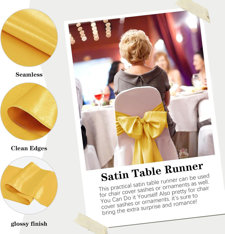 10 Pack Satin Table Runner 12 X 108 Inch Long Gold Silk Table Runner for Wedding gallery