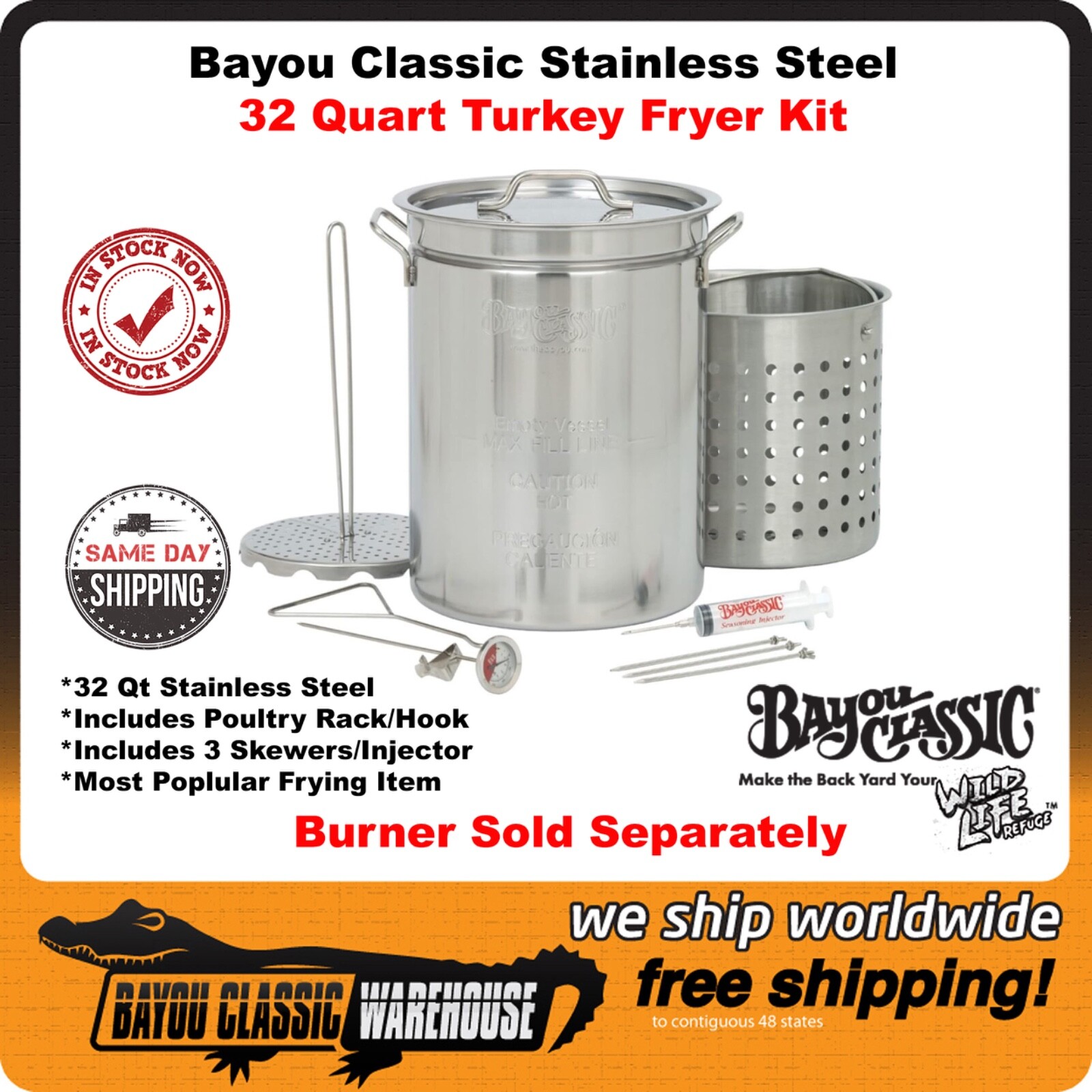 32 Quart Stainless Steel Turkey Fryer Complete Kit 1118 by Bayou Classic ~18 lbs gallery