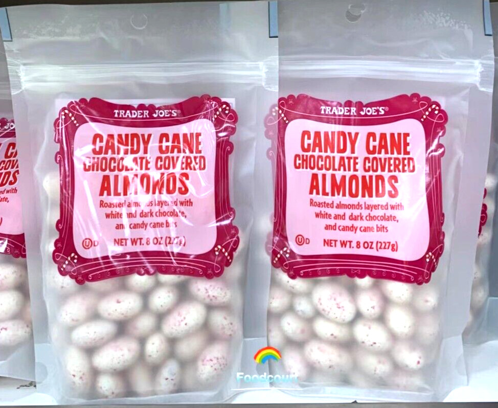 2 Packs Trader Joe's Candy Cane Chocolate Covered Almonds 8 oz Each = 16 oz gallery