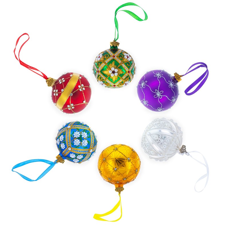 Dimensional Pearl Drops on White Ball Glass Christmas Ornament 3.25 Inches gallery