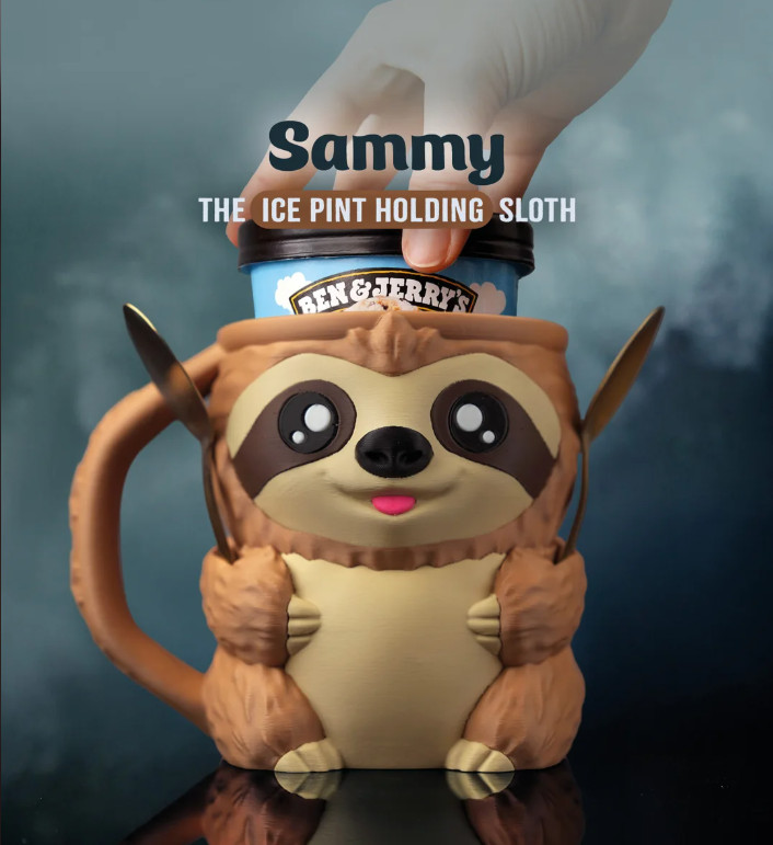 3D Printed Sloth Ice Cream Pint Holder - Fits Ben & Jerry's / 16oz Pints gallery