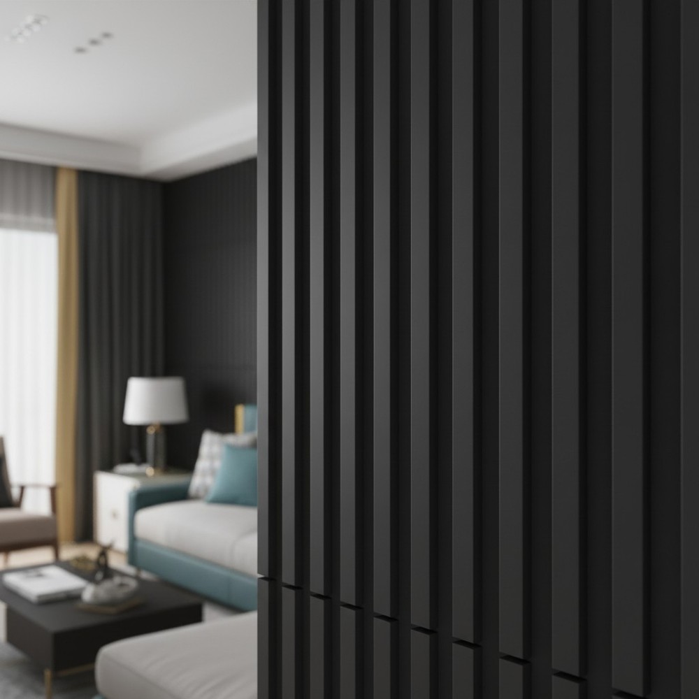 Versatile Black PVC 3D Slat Wall Panel Pack - 12 Tiles, 32 Sq.Ft. Coverage