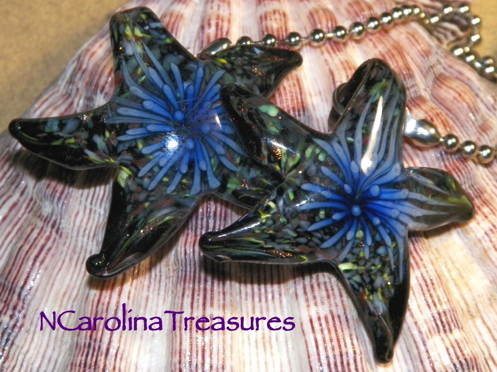 STAR STARFISH GLASS CEILING FAN LIGHT SWITCH PULL DARK BLUE BLACK BURST LG PAIR gallery
