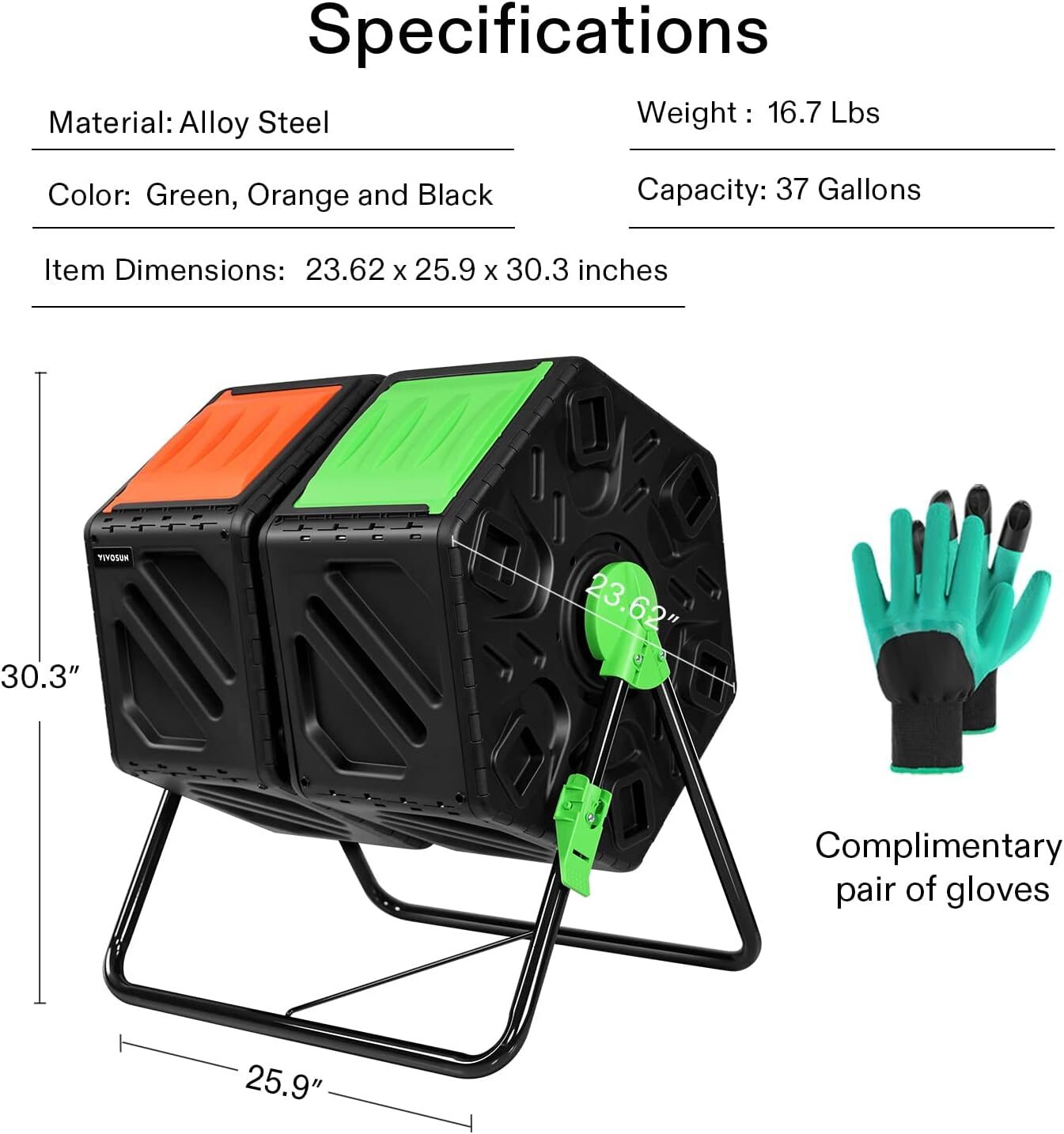 VIVOSUN 18.5/37/43 GaL Composting Tumbler Bin 360° Chamber Outdoor Gardening gallery