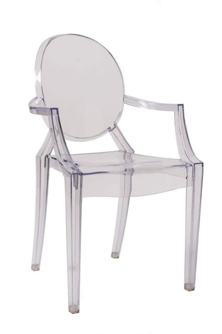 Clear Resin Oval Back Louis Ghost Chair with Arms by Chivari gallery