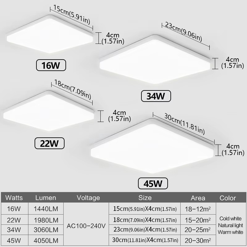 Square Led Ceiling Lamp Bedroom Lighting Neutral White Cold White Warm White 48W gallery