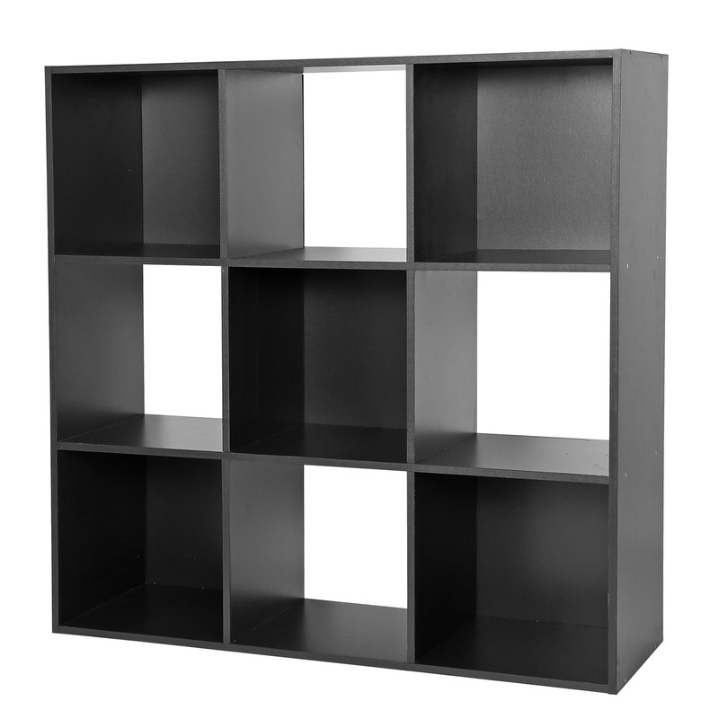 9 Cube Storage Organizer 3 Tier Stackable Wood Open Bookcase Display Shelf Black gallery