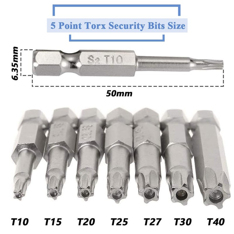 14Pcs 5 Point Torx Security Bits Magnetic 5 Point Star Tamper Proof Bit Set 1/4" gallery