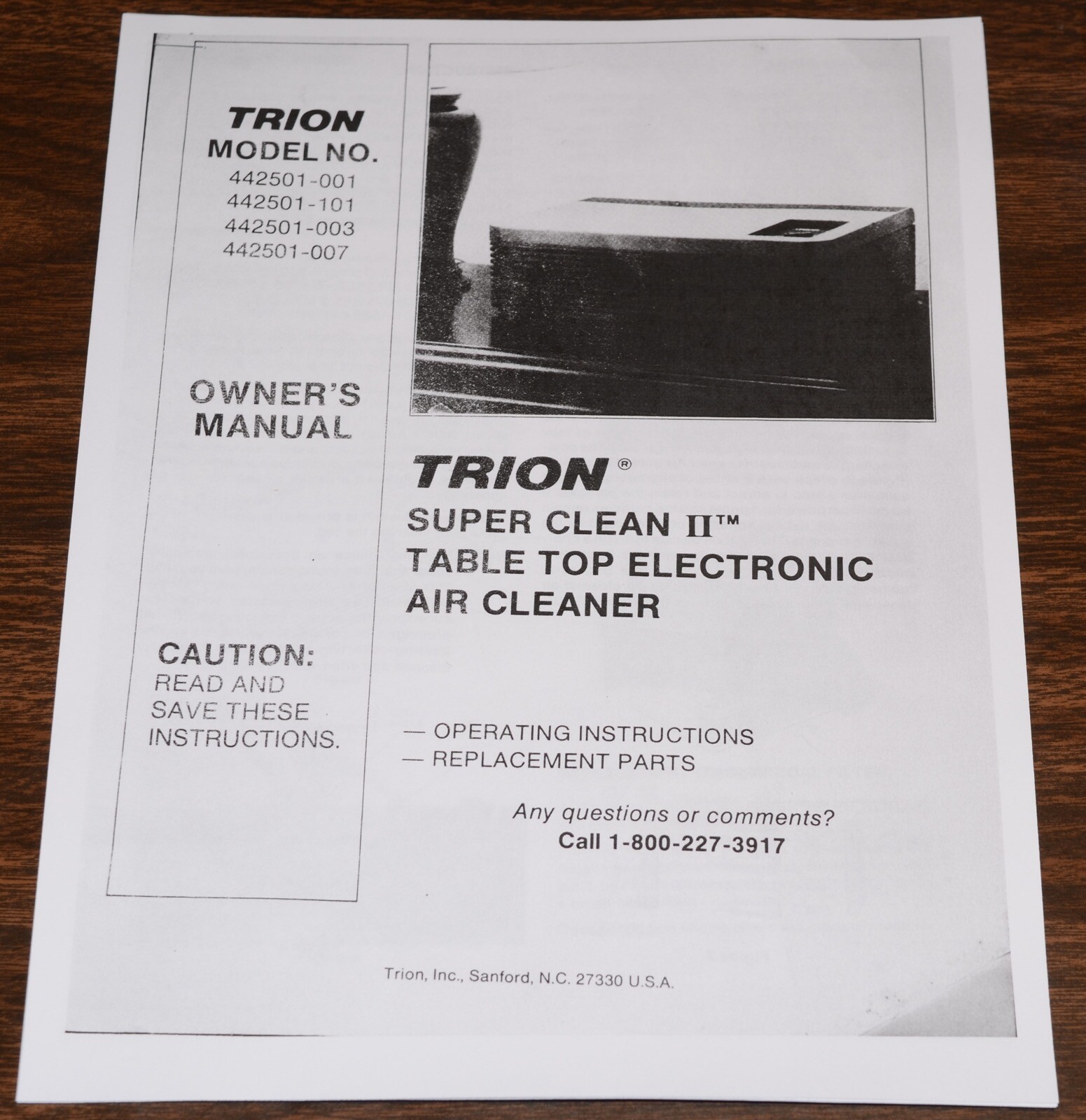TRION TABLE TOP ELECTRONIC AIR CLEANER MANUAL 442501-001 101 003 007 gallery